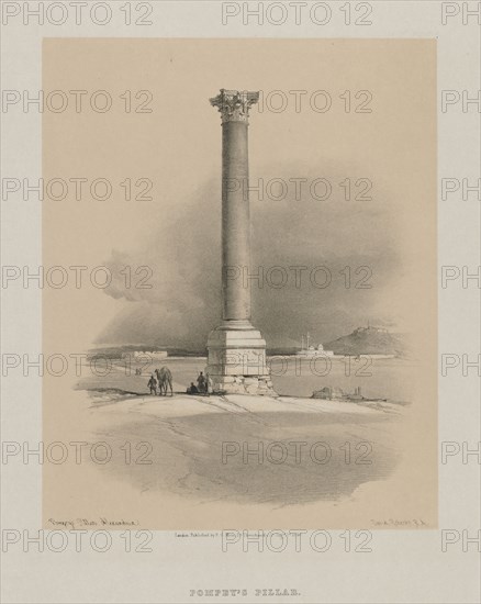 Egypt and Nubia, Volume I: Pompey's Pillar, Alexandria, 1846. Louis Haghe (British, 1806-1885), F.G.Moon, 20 Threadneedle Street, London, after David Roberts (British, 1796-1864). Color lithograph; sheet: 37 x 43.8 cm (14 9/16 x 17 1/4 in.); image: 26.8 x 21.6 cm (10 9/16 x 8 1/2 in.).