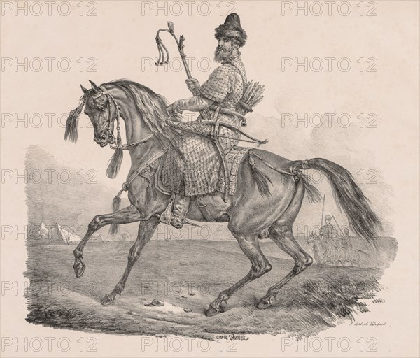 Cossack Cavalier, c. 1820. Carle Vernet (French, 1758-1836), Delpech. Lithograph; sheet: 41.1 x 55.7 cm (16 3/16 x 21 15/16 in.); image: 41.1 x 55.7 cm (16 3/16 x 21 15/16 in.)