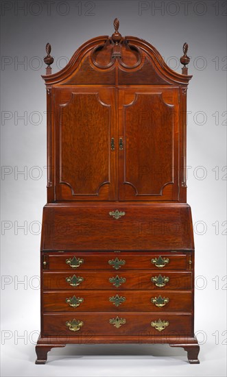 Desk and Bookcase, c. 1780-1795. Attributed to John Townsend (American, 1732-1809). "plum pudding" mahogany, red cedar, chestnut, white pine, brass; overall: 240 x 108 x 64.8 cm (94 1/2 x 42 1/2 x 25 1/2 in.).