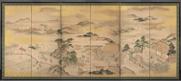 Spring and Autumn Farming (Spring), 1700s. Ko Sukoku (Japanese, 1730-1804). Six-panel folding screen, ink, light color, gold, and silver on paper; overall: 170.2 x 353.5 cm (67 x 139 3/16 in.).
