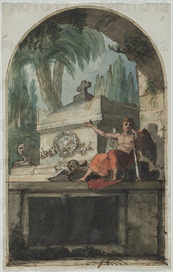 Design for a Fresco of the Tomb of Vincenzo Martinelli (1737-1807) in the Certosa of Bologna, c. 1810-1820. Pietro Fancelli (Italian, 1764-1850). Pen and brown ink and watercolor with graphite underdrawing; sheet: 47.2 x 29.8 cm (18 9/16 x 11 3/4 in.).