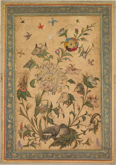 A floral fantasy of animals and birds (Waq-waq), early 1600s. India, Mughal. Opaque watercolor and gold on paper; page: 37.6 x 26.6 cm (14 13/16 x 10 1/2 in.).