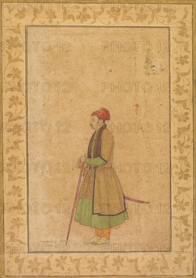 Portrait of Raja Ram Singh of Amber (r. 1667-1688) with a Deccan Sword, c. 1680-1685. India, Mughal, 17th century. Opaque watercolor on paper (recto); page: 30.4 x 18.5 cm (11 15/16 x 7 5/16 in.).