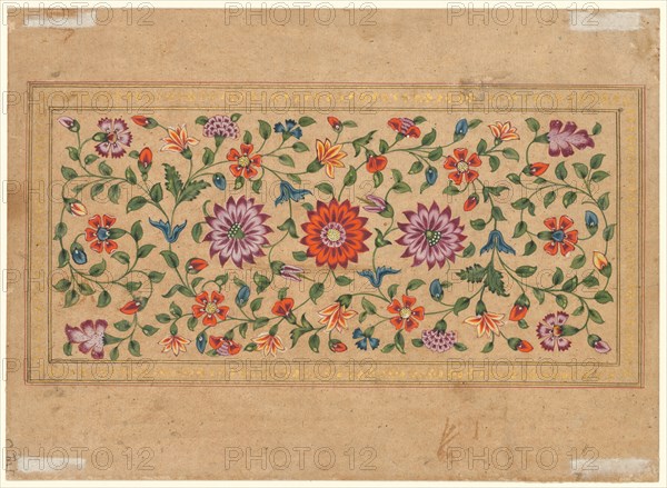 Scrolling Floral Vines, 1755. Fayzullah (Indian, active c. 1730–1765). Opaque watercolor with gold on paper (verso)