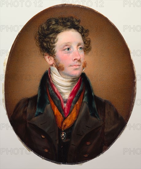 Portrait of John Francis Miller Erskine, Earl of Mar and Earl of Kellie, 1825. Kenneth Macleay (Scottish, 1802-1878). Watercolor on ivory; framed: 14.8 x 12.8 cm (5 13/16 x 5 1/16 in.); overall: 10 x 8 cm (3 15/16 x 3 1/8 in.).