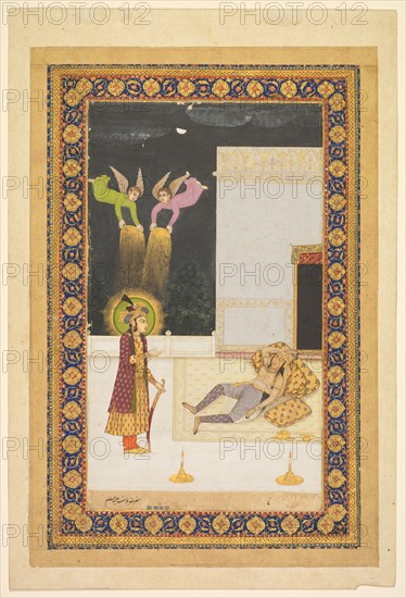 The Dream of Zuleykha, c. 1770. India, Lucknow, Mughal, 18th century. Opaque watercolor with gold on paper, illuminated borders band; page: 32.9 x 22.1 cm (12 15/16 x 8 11/16 in.).
