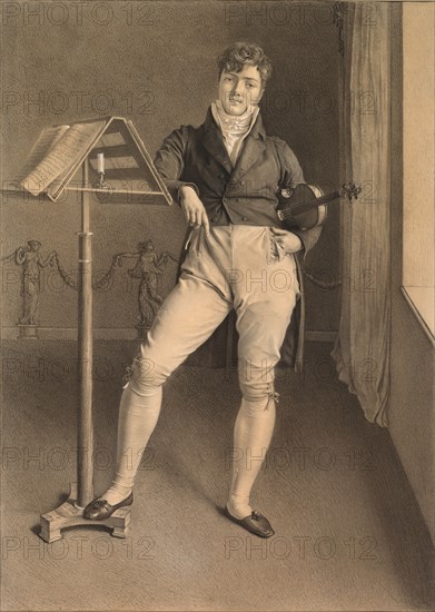 Portrait of Violinist Jean Vidal (1789-1867), 1808. Adrien Victor Auger (French, 1787-1854). Black and gray chalk, with touches of white chalk; image: 75.4 x 54.1 cm (29 11/16 x 21 5/16 in.); sheet with border: 91.5 x 64.4 cm (36 x 25 3/8 in.).