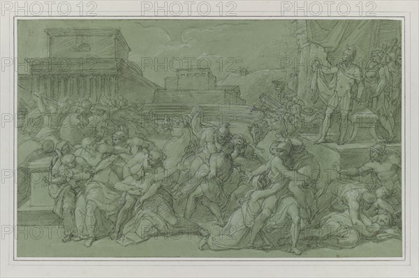 Rape of the Sabines, c. 1820. Vincenzo Camuccini (Italian, 1771-1844). Black chalk with white heightening; sheet: 24.2 x 39.3 cm (9 1/2 x 15 1/2 in.); mounted: 33.2 x 46.8 cm (13 1/16 x 18 7/16 in.).