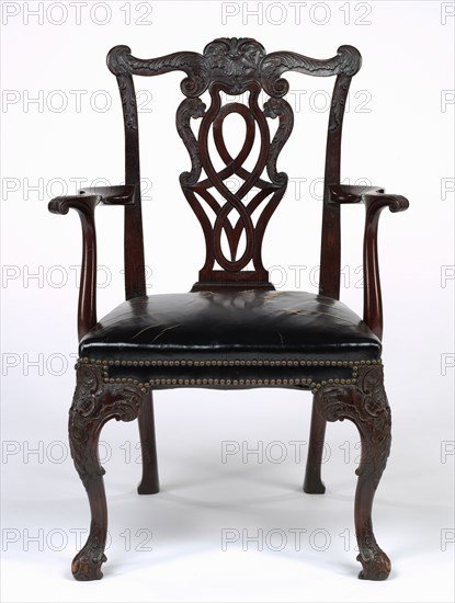 Armchair, c. 1875-1880. America, New York, 19th century. Mahogany, leather; overall: 97 x 68 x 60 cm (38 3/16 x 26 3/4 x 23 5/8 in.).