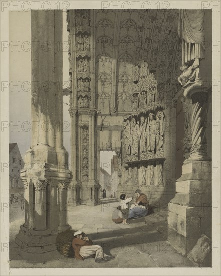 Picturesque Architecture in Paris, Ghent, Antwerp, Rouen, Etc.: South Porch of Chartres Cathedral, 1839. Thomas Shotter Boys (British, 1803-1874). Color lithograph with hand coloring; sheet: 44.6 x 36.5 cm (17 9/16 x 14 3/8 in.); image: 36.1 x 28.3 cm (14 3/16 x 11 1/8 in.)