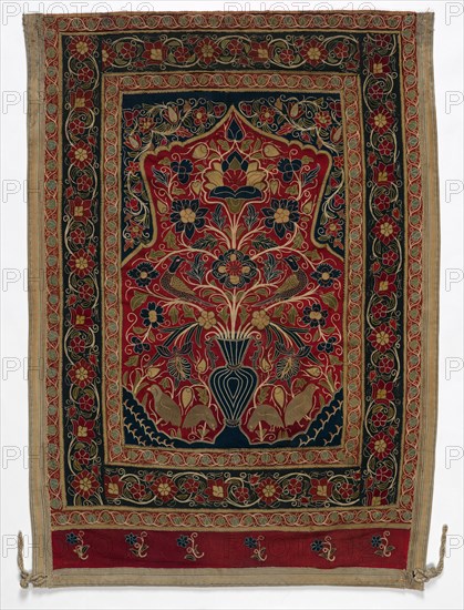 Royal Round Tent made for Muhammad Shah (wall panel with one panel B), 1834-1848. Iran, Rasht, Qajar period (1779-1925). Resht work; wool with silk embroidery (chain stitch); overall: 166.1 x 119.4 cm (65 3/8 x 47 in.)