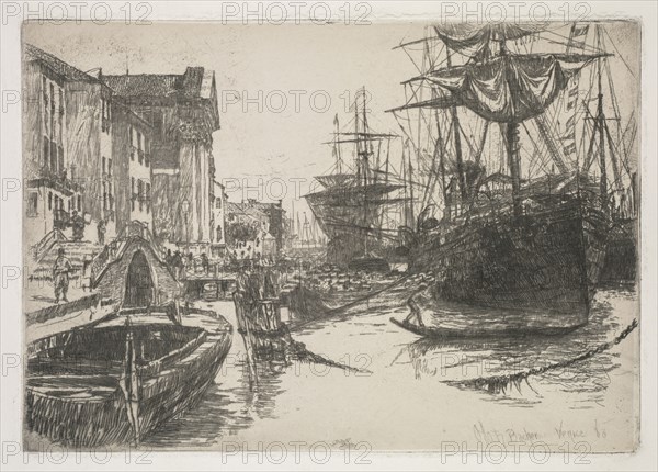 Fondamenta della Zattere, 1880. Otto H. Bacher (American, 1856-1909). Etching on chine collé; sheet: 35.8 x 45.6 cm (14 1/8 x 17 15/16 in.); platemark: 7.7 x 25.5 cm (3 1/16 x 10 1/16 in.)