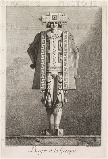 Mascarade à la Grecque: Berger à la Grecque (Plate 5), 1771. Benigno Bossi (Italian, 1727-1792). Etching; sheet: 41.9 x 28.1 cm (16 1/2 x 11 1/16 in.)