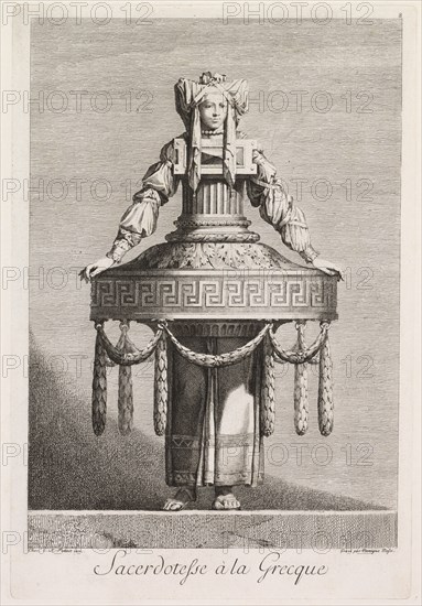 Mascarade à la Grecque: Sacerdotesse à la Grecque (Plate 8), 1771. Benigno Bossi (Italian, 1727-1792). Etching