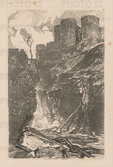 Liber Studiorum: Plate 29, Harlech Castle, N. Wales, 1838. John Sell Cotman (British, 1782-1842). Softground etching, from a bound volume containing 48 plates; sheet: 49.6 x 32 cm (19 1/2 x 12 5/8 in.); platemark: 18.9 x 12.5 cm (7 7/16 x 4 15/16 in.).