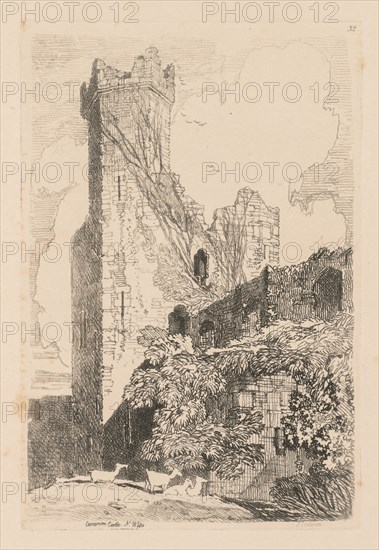 Liber Studiorum: Plate 32, Caernarvon Castle, N. Wales, 1838. John Sell Cotman (British, 1782-1842). Softground etching, from a bound volume containing 48 plates; sheet: 49.5 x 32 cm (19 1/2 x 12 5/8 in.); platemark: 18.8 x 12.7 cm (7 3/8 x 5 in.)