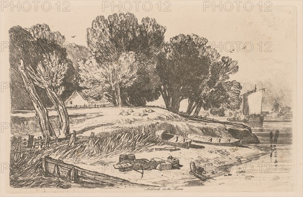 Liber Studiorum: Plate 8, Millbank on the Thames, 1838. John Sell Cotman (British, 1782-1842). Softground etching, from a bound volume containing 48 plates; sheet: 32 x 49.7 cm (12 5/8 x 19 9/16 in.); platemark: 16.3 x 25.3 cm (6 7/16 x 9 15/16 in.).