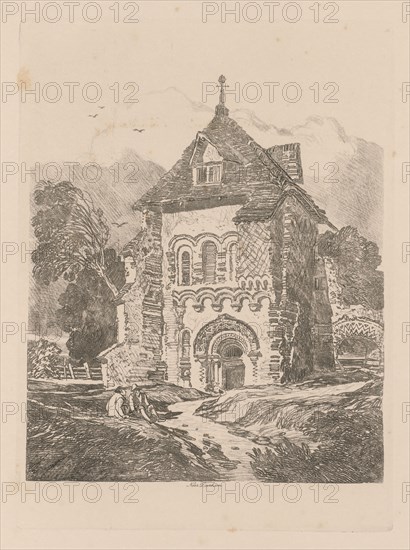 Liber Studiorum: Plate 36, Church near Durham, 1838. John Sell Cotman (British, 1782-1842). Softground etching, from a bound volume containing 48 plates; sheet: 49.5 x 32 cm (19 1/2 x 12 5/8 in.); platemark: 30.2 x 22.4 cm (11 7/8 x 8 13/16 in.)