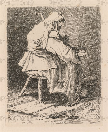 Liber Studiorum: Plate 44, Sketch after Rembrandt, 1838. John Sell Cotman (British, 1782-1842). Softground etching, from a bound volume containing 48 plates; sheet: 49.6 x 32 cm (19 1/2 x 12 5/8 in.); platemark: 12.5 x 9.9 cm (4 15/16 x 3 7/8 in.).