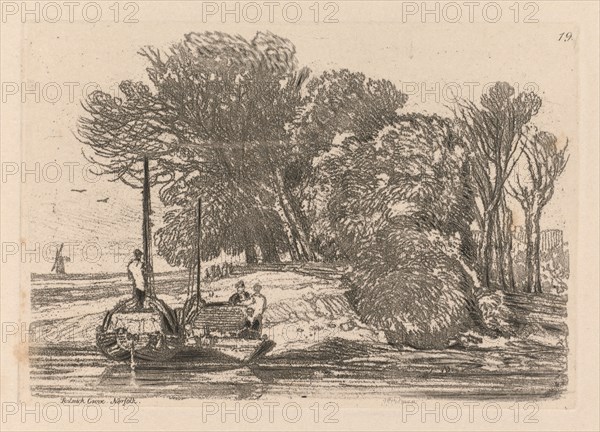 Liber Studiorum: Plate 19, Postwick Grove, Norfolk, 1838. John Sell Cotman (British, 1782-1842). Softground etching, from a bound volume containing 48 plates; sheet: 49.6 x 32 cm (19 1/2 x 12 5/8 in.); platemark: 7.8 x 11.3 cm (3 1/16 x 4 7/16 in.)