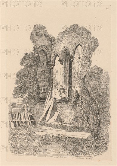 Liber Studiorum: Plate 23, Ruins at Beeston, Norfolk: No. 3, 1838. John Sell Cotman (British, 1782-1842). Softground etching, from a bound volume containing 48 plates; sheet: 49.5 x 32 cm (19 1/2 x 12 5/8 in.); platemark: 21.1 x 14.5 cm (8 5/16 x 5 11/16 in.).