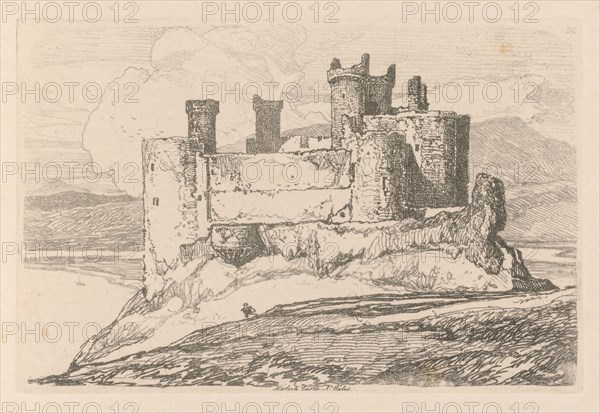 Liber Studiorum: Plate 25, Harlech Castle, N. Wales, 1838. John Sell Cotman (British, 1782-1842). Softground etching, from a bound volume containing 48 plates; sheet: 49.6 x 32 cm (19 1/2 x 12 5/8 in.); platemark: 12.5 x 18.9 cm (4 15/16 x 7 7/16 in.)