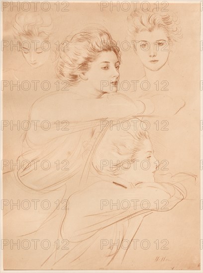 L'Estampe Moderne: Parisienne: Parisienne, 1898. Paul César Helleu (French, 1859-1927), Imprimerie Champenois. Color lithograph from bound volume containing 50 lithographs, each with a tissue paper guard; sheet: 32.2 x 23.8 cm (12 11/16 x 9 3/8 in.); image: 32.2 x 23.8 cm (12 11/16 x 9 3/8 in.); secondary support: 40 x 30.5 cm (15 3/4 x 12 in.).
