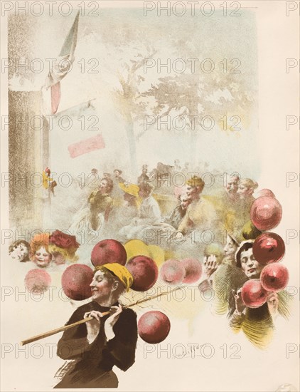 L'Estampe Moderne: Polichinelle: Polichinelle, 1899. Henri Patrice Dillon (American, 1851-1909), Imprimerie Champenois. Color lithograph from bound volume containing 50 lithographs, each with a tissue paper guard; sheet: 40.2 x 30.7 cm (15 13/16 x 12 1/16 in.); image: 34.9 x 25.6 cm (13 3/4 x 10 1/16 in.)