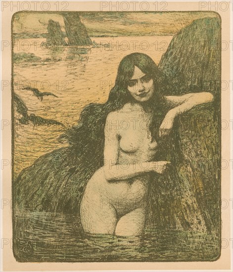 L'Estampe Moderne: Sirène: Sirène, 1896. Charles-François-Prosper Guérin (French, 1875-1939), Imprimerie Champenois. Color lithograph from bound volume containing 50 lithographs, each with a tissue paper guard; sheet: 40.1 x 30.5 cm (15 13/16 x 12 in.); image: 28.1 x 23.8 cm (11 1/16 x 9 3/8 in.).