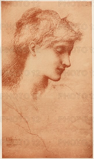L'Estampe Moderne: Beauty: Beauty, 1887-1889. Edward Burne-Jones (British, 1833-1898), Imprimerie Champenois. Color lithograph from bound volume containing 50 lithographs, each with a tissue paper guard; sheet: 33.4 x 19.2 cm (13 1/8 x 7 9/16 in.); image: 33.4 x 19.2 cm (13 1/8 x 7 9/16 in.); secondary support: 40.2 x 30.7 cm (15 13/16 x 12 1/16 in.).