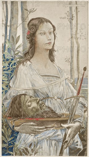 L'Estampe Moderne: Salomé: Salomé, 1899. Luc-Olivier Merson (French, 1846-1920), Imprimerie Champenois. Color lithograph from bound volume containing 50 lithographs, each with a tissue paper guard; sheet: 40.1 x 30.5 cm (15 13/16 x 12 in.); image: 34.5 x 19.2 cm (13 9/16 x 7 9/16 in.)