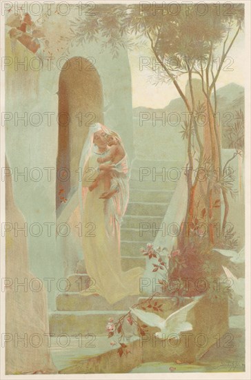 L'Estampe Moderne: L'Enfant: L'Enfant, 1899. Guillaume Dubufe (French, 1853-1909), Imprimerie Champenois. Color lithograph from bound volume containing 50 lithographs, each with a tissue paper guard; sheet: 40.2 x 30.3 cm (15 13/16 x 11 15/16 in.); image: 31.3 x 20.4 cm (12 5/16 x 8 1/16 in.).