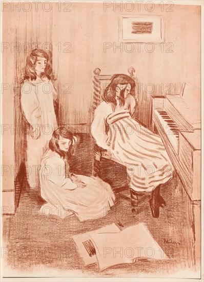 L'Estampe Moderne: Bouderie, 1898. Alfredo Müller (Italian, 1869-1940), Imprimerie Champenois. Color lithograph from bound volume containing 50 lithographs, each with a tissue paper guard; sheet: 34.5 x 25 cm (13 9/16 x 9 13/16 in.); image: 34.5 x 25 cm (13 9/16 x 9 13/16 in.); secondary support: 40.3 x 30.6 cm (15 7/8 x 12 1/16 in.).