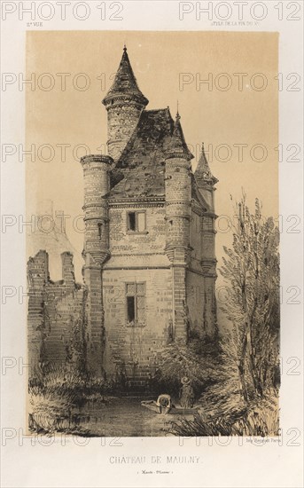 Architecture Pittoresque ou Monuments des xveme. Et xvieme. Siecles: Chateaux De France des XV et XVI Siecles: Pl.11, Chateau De Maulny (Haute-Marne), 1860. Victor Petit (French, 1817-1874), Charles Boivin (publisher and editor); Lith de Godard a Paris (printer). Lithograph with tint stone, from portfolio of 100 lithographs with tint stone; sheet: 36 x 27.3 cm (14 3/16 x 10 3/4 in.); image: 23 x 14.4 cm (9 1/16 x 5 11/16 in.).