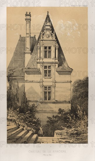 Architecture Pittoresque ou Monuments des xveme. Et xvieme. Siecles: Chateaux De France des XV et XVI Siecles: Pl. 37, Château De La Ranciere (Maine et Loire), 1860. Victor Petit (French, 1817-1874), Charles Boivin (publisher and editor); Lith de Godard a Paris (printer). Lithograph with tint stone, from portfolio of 100 lithographs with tint stone; sheet: 35.9 x 27.5 cm (14 1/8 x 10 13/16 in.); image: 23.6 x 14.1 cm (9 5/16 x 5 9/16 in.).