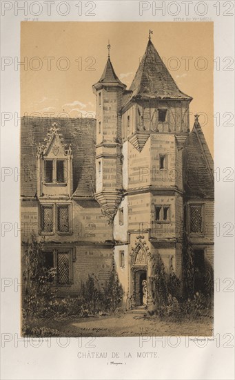 Architecture Pittoresque ou Monuments des xveme. Et xvieme. Siecles: Chateaux De France des XV et XVI Siecles: Pl. 39, Château De La Motte (Mayenne), 1860. Victor Petit (French, 1817-1874), Charles Boivin (publisher and editor); Lith de Godard a Paris (printer). Lithograph with tint stone, from portfolio of 100 lithographs with tint stone; sheet: 35.8 x 27.4 cm (14 1/8 x 10 13/16 in.); image: 23 x 14.1 cm (9 1/16 x 5 9/16 in.)