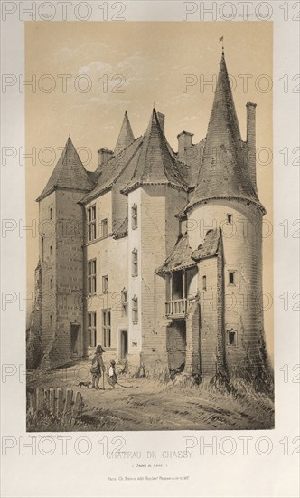 Architecture Pittoresque ou Monuments des xveme. Et xvieme. Siecles: Chateaux De France des XV et XVI Siecles: Pl. 45 Château De Chassy (Saône et Loire), 1860. Victor Petit (French, 1817-1874), Charles Boivin (publisher and editor); Lith de Godard a Paris (printer). Lithograph with tint stone, from portfolio of 100 lithographs with tint stone; sheet: 35.5 x 27.3 cm (14 x 10 3/4 in.); image: 22.8 x 13.8 cm (9 x 5 7/16 in.)