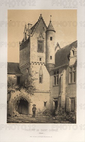 Architecture Pittoresque ou Monuments des XVeme. Et XVIeme. Siecles: Chateaux de France des XV et XVI Siecles: Pl. 46, Prieuré De Saint Gabriel (Calvados), 1860. Victor Petit (French, 1817-1874), Charles Boivin (publisher and editor); Lith de Godard a Paris (printer). Lithograph with tint stone, from portfolio of 100 lithographs with tint stone; sheet: 35.8 x 27.5 cm (14 1/8 x 10 13/16 in.); image: 22.7 x 14 cm (8 15/16 x 5 1/2 in.)