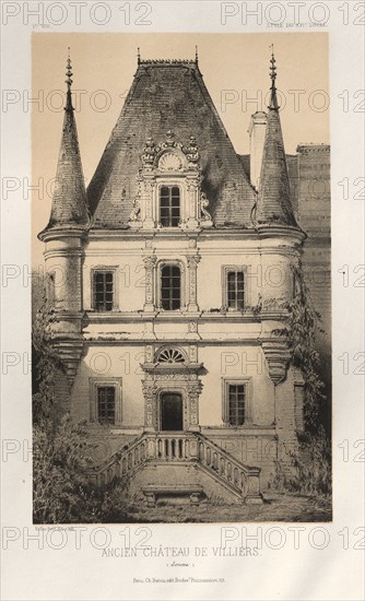 Architecture Pittoresque ou Monuments des xveme. Et xvieme. Siecles: Chateaux De France des XV et XVI Siecles: Pl. 1, Ancien Chateau de Villiers (Somme), 1860. Victor Petit (French, 1817-1874), Charles Boivin (publisher and editor); Lith de Godard a Paris (printer). Lithograph with tint stone, from portfolio of 100 lithographs with tint stone; sheet: 35.5 x 27.5 cm (14 x 10 13/16 in.); image: 23 x 14 cm (9 1/16 x 5 1/2 in.).