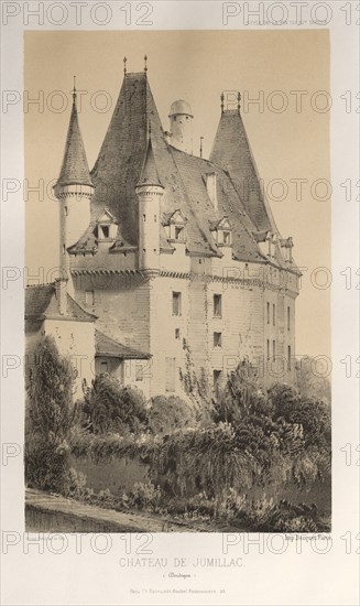 Architecture Pittoresque ou Monuments des XVeme. Et XVIeme. Siecles: Chateaux de France des XV et XVI Siecles: Pl. 51, Château De Jumillac (Dordogne), 1860. Victor Petit (French, 1817-1874), Charles Boivin (publisher and editor); Lith de Godard a Paris (printer). Lithograph with tint stone, from portfolio of 100 lithographs with tint stone; sheet: 35.9 x 27.3 cm (14 1/8 x 10 3/4 in.); image: 22.9 x 14 cm (9 x 5 1/2 in.).