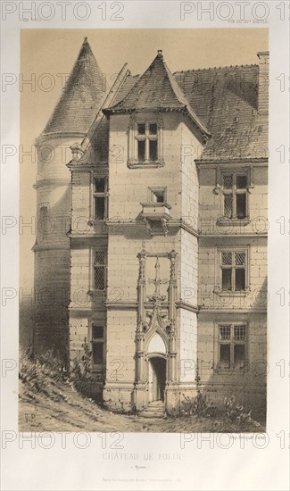 Architecture Pittoresque ou Monuments des XVeme. Et XVIeme. Siecles: Chateaux de France des XV et XVI Siecles: Pl. 62, Château De Folin (Yonne), 1860. Victor Petit (French, 1817-1874), Charles Boivin (publisher and editor); Lith de Godard a Paris (printer). Lithograph with tint stone, from portfolio of 100 lithographs with tint stone; sheet: 35.9 x 27.6 cm (14 1/8 x 10 7/8 in.); image: 22.8 x 14.1 cm (9 x 5 9/16 in.).