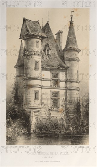 Architecture Pittoresque ou Monuments des XVeme. Et XVIeme. Siecles: Chateaux de France des XV et XVI Siecles: Pl. 63, Ancien Manoir De La Fosse (Saône et Loire), 1860. Victor Petit (French, 1817-1874), Charles Boivin (publisher and editor); Lith de Godard a Paris (printer). Lithograph with tint stone, from portfolio of 100 lithographs with tint stone; sheet: 36.2 x 27.5 cm (14 1/4 x 10 13/16 in.); image: 22.9 x 14 cm (9 x 5 1/2 in.)