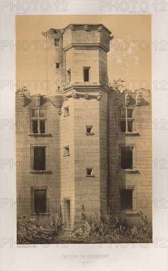 Architecture Pittoresque ou Monuments des XVeme. Et XVIeme. Siecles: Chateaux de France des XV et XVI Siecles: Pl. 69, Château de Rochefort (Côte d'Or), 1860. Victor Petit (French, 1817-1874), Charles Boivin (publisher and editor); Lith de Godard a Paris (printer). Lithograph with tint stone, from portfolio of 100 lithographs with tint stone; sheet: 35.9 x 27.6 cm (14 1/8 x 10 7/8 in.); image: 23.6 x 14 cm (9 5/16 x 5 1/2 in.)