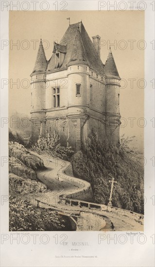 Architecture Pittoresque ou Monuments des XVeme. Et XVIeme. Siecles: Chateaux de France des XV et XVI Siecles: Pl. 77, Le Mesnil (Corrèze), 1860. Victor Petit (French, 1817-1874), Charles Boivin (publisher and editor); Lith de Godard a Paris (printer). Lithograph with tint stone, from portfolio of 100 lithographs with tint stone; sheet: 35.8 x 27.4 cm (14 1/8 x 10 13/16 in.); image: 22.9 x 14.1 cm (9 x 5 9/16 in.).