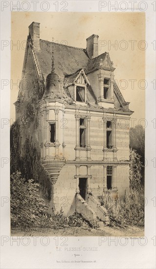 Architecture Pittoresque ou Monuments des XVeme. Et XVIeme. Siecles: Chateaux de France des XV et XVI Siecles: Pl. 79, Le Plessis-Dumée (Yonne), 1860. Victor Petit (French, 1817-1874), Charles Boivin (publisher and editor); Lith de Godard a Paris (printer). Lithograph with tint stone, from portfolio of 100 lithographs with tint stone; sheet: 35.9 x 27.4 cm (14 1/8 x 10 13/16 in.); image: 23.5 x 14 cm (9 1/4 x 5 1/2 in.)