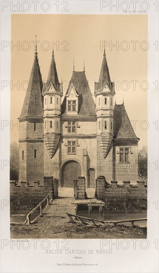 Architecture Pittoresque ou Monuments des XVeme. Et XVIeme. Siecles: Chateaux de France des XV et XVI Siecles: Pl. 88, Ancien Château de Barou (Calvados), 1860. Victor Petit (French, 1817-1874), Charles Boivin (publisher and editor); Lith de Godard a Paris (printer). Lithograph with tint stone, from portfolio of 100 lithographs with tint stone; sheet: 36.1 x 27.6 cm (14 3/16 x 10 7/8 in.); image: 22.9 x 14 cm (9 x 5 1/2 in.)