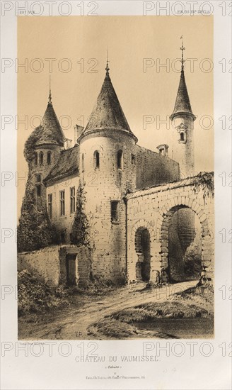 Architecture Pittoresque ou Monuments des XVeme. Et XVIeme. Siecles: Chateaux de France des XV et XVI Siecles: Pl. 89, Château du Vaumissel (Calvados), 1860. Victor Petit (French, 1817-1874), Charles Boivin (publisher and editor); Lith de Godard a Paris (printer). Lithograph with tint stone, from portfolio of 100 lithographs with tint stone; sheet: 35.6 x 27.3 cm (14 x 10 3/4 in.); image: 22.9 x 13.9 cm (9 x 5 1/2 in.)