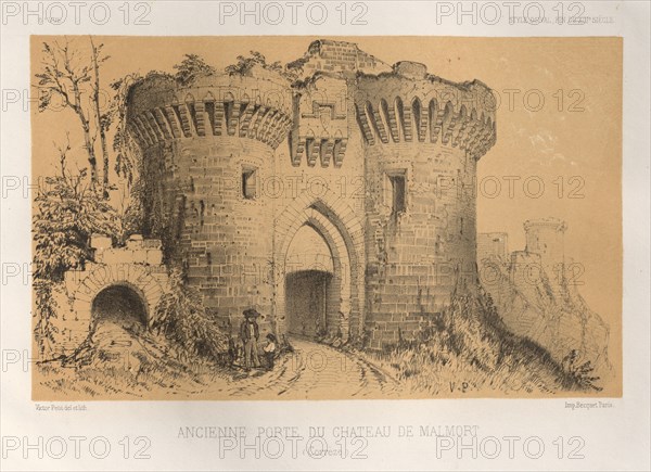 Architecture Pittoresque ou Monuments des xveme. Et xvieme. Siecles: Chateaux De France des XV et XVI Siecles: Pl.6, Ancienne Porte Du Chateau De Malmort (Correze), 1860. Victor Petit (French, 1817-1874), Charles Boivin (publisher and editor); Lith de Godard a Paris (printer). Lithograph with tint stone, from portfolio of 100 lithographs with tint stone; sheet: 36 x 27.5 cm (14 3/16 x 10 13/16 in.); image: 14.3 x 23 cm (5 5/8 x 9 1/16 in.).