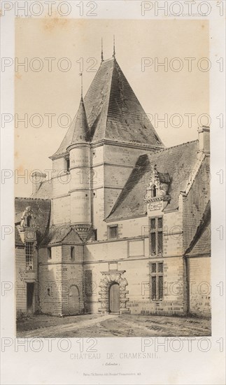 Architecture Pittoresque ou Monuments des XVeme. Et XVIeme. Siecles: Chateaux de France des XV et XVI Siecles: Pl. 93, Château de Cramesnil (Calvados), 1860. Victor Petit (French, 1817-1874), Charles Boivin (publisher and editor); Lith de Godard a Paris (printer). Lithograph with tint stone, from portfolio of 100 lithographs with tint stone; sheet: 36 x 27.5 cm (14 3/16 x 10 13/16 in.); image: 22.9 x 14.1 cm (9 x 5 9/16 in.)