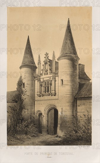 Architecture Pittoresque ou Monuments des XVeme. Et XVIeme. Siecles: Chateaux de France des XV et XVI Siecles: Pl. 96, Porte du Prieuré de Torteval (Calvados), 1860. Victor Petit (French, 1817-1874), Charles Boivin (publisher and editor); Lith de Godard a Paris (printer). Lithograph with tint stone, from portfolio of 100 lithographs with tint stone; sheet: 36.1 x 27.3 cm (14 3/16 x 10 3/4 in.); image: 23 x 14.1 cm (9 1/16 x 5 9/16 in.).